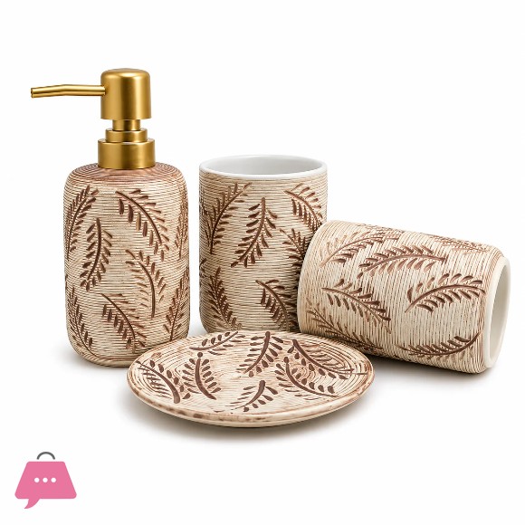 Luxury Leaf Pattern Ceramic Bath Accessories Set of 4