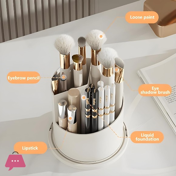 Makeup Brush Holder with Lid 360 Rotating Makeup Organizer
