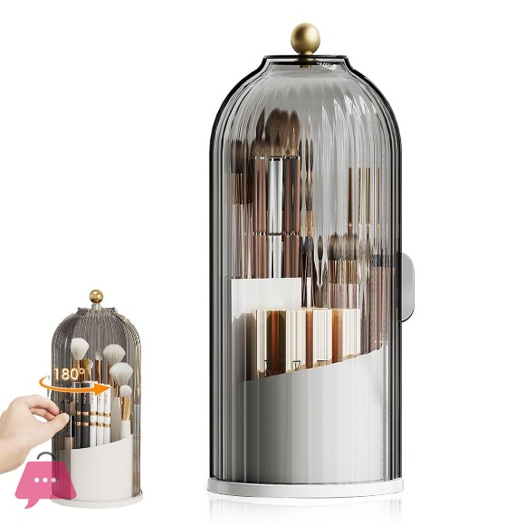 Makeup Brush Holder with Lid 360 Rotating Makeup Organizer