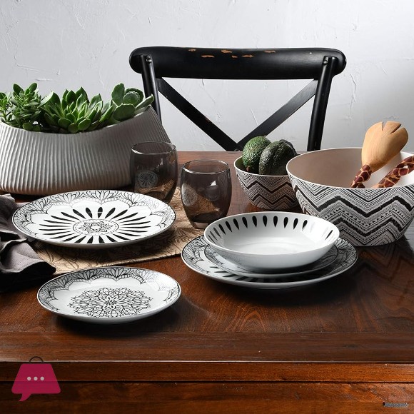 Mandala Black & White Porcelain Plate Set 18 Piece