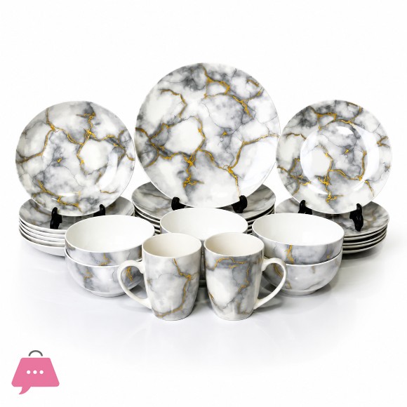 Marble Porcelain Breakfast Set 30 Pieces 6-Person Serving