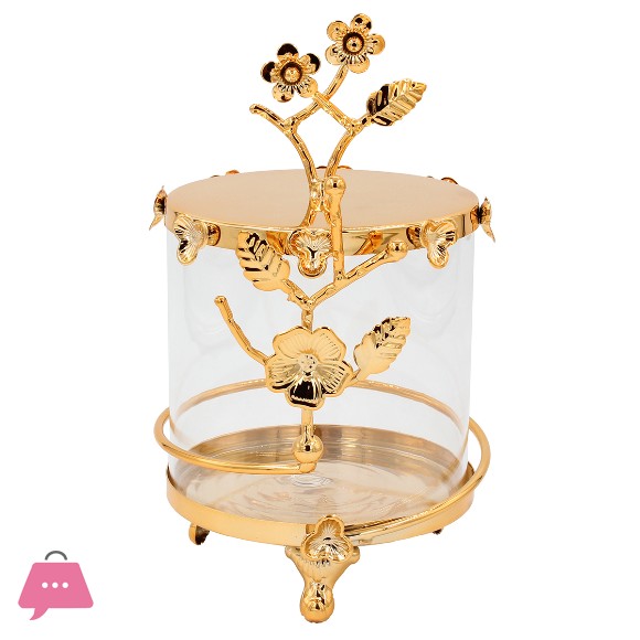 Metal Fountain Gold with Glass and Flowers