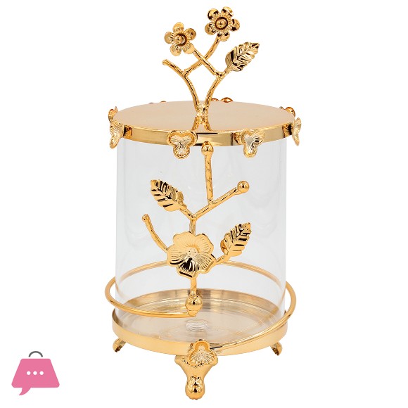 Metal Fountain Gold with Glass and Flowers