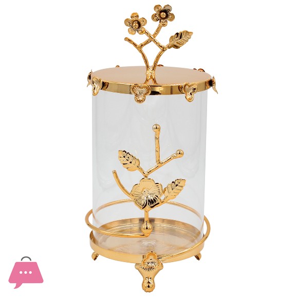 Metal Fountain Gold with Glass and Flowers
