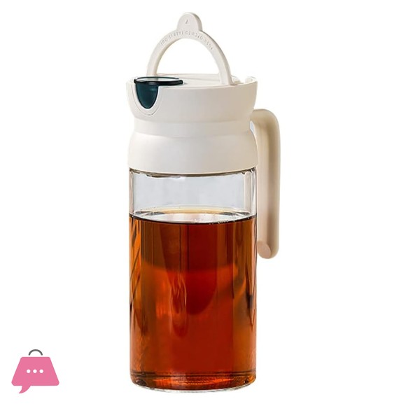 Oil Dispenser Bottle for Kitchen Leakproof Glass Condiment Container with Auto Flip Pull Cap 600ml