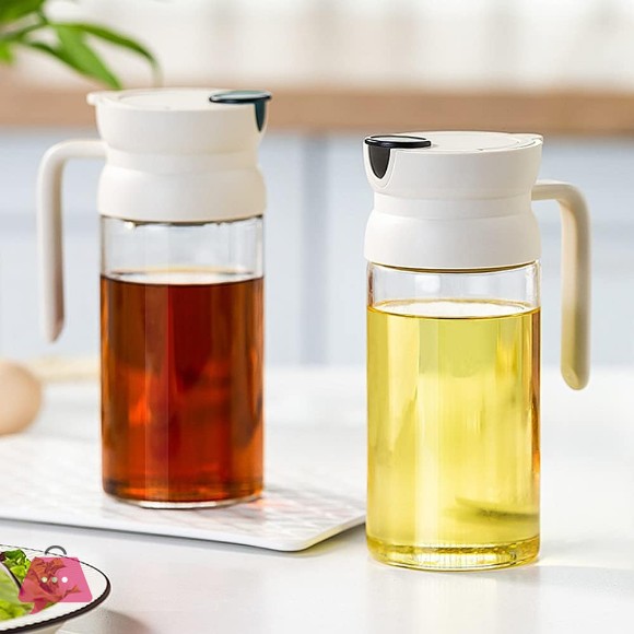 Oil Dispenser Bottle for Kitchen Leakproof Glass Condiment Container with Auto Flip Pull Cap 600ml