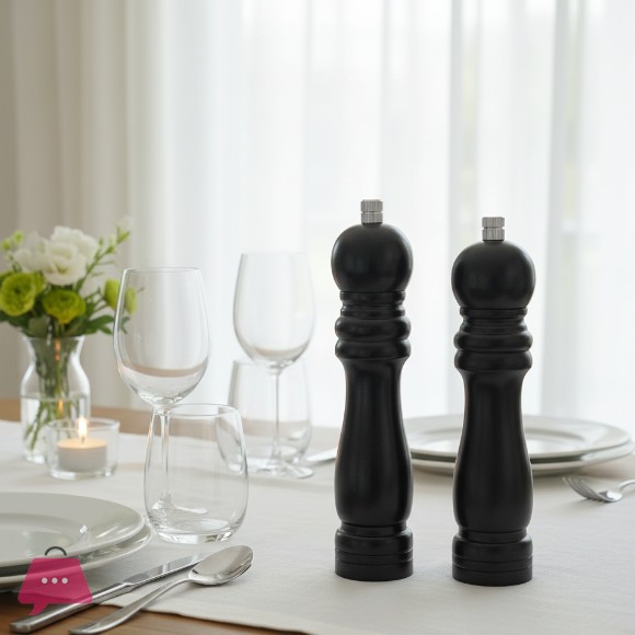 Premium Black Wooden Pepper Grinder with Adjustable Core Manual Salt Spice Mill for Kitchen