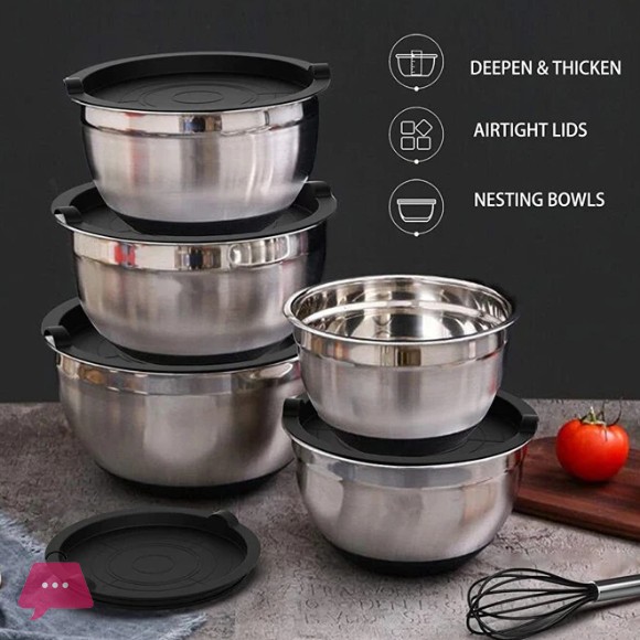 Shengya Mixing Bowls with Lids and Non Slip Bases Stainless Steel Mixing Bowls Set of 5
