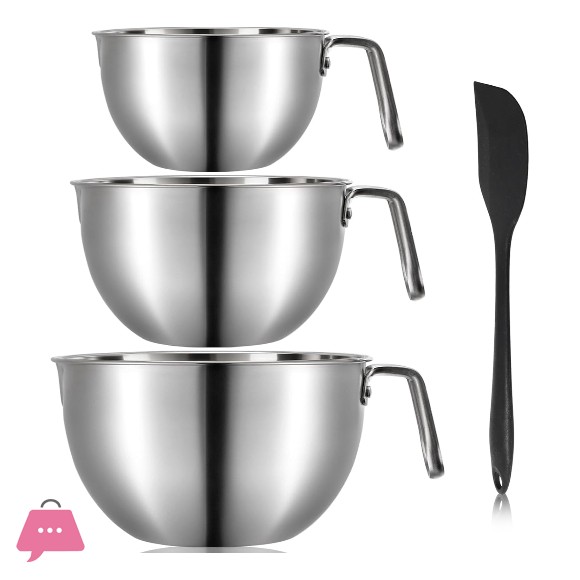 Stainless Steel Mixing Bowls with Handle Pour Spouts & Measurement Marks With Free Spatula
