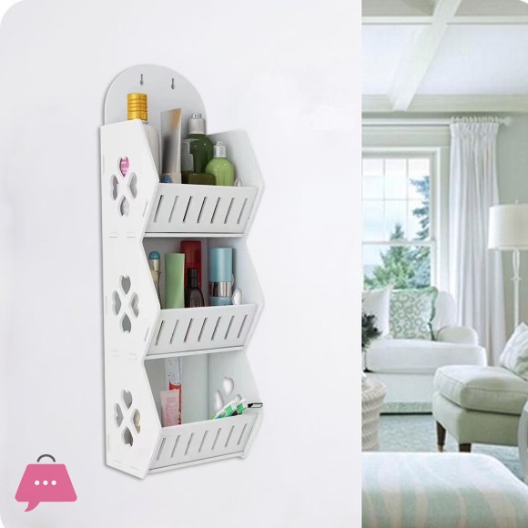 Wood Three Layer Wall Mounted Bathroom Storage Rack