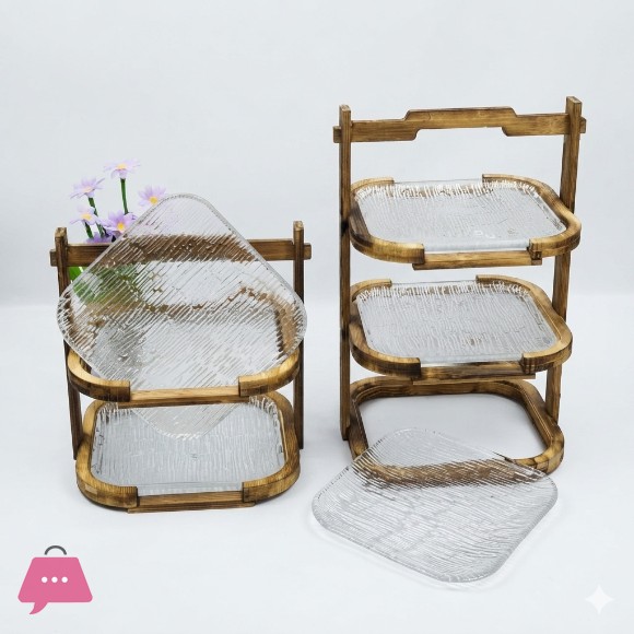 2 & 3 Tier Glass Dessert Holder with Wooden Base