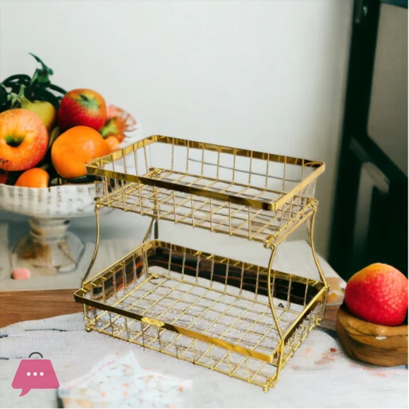2-Tier Golden Stainless Steel Fruit Basket for Kitchen Countertop