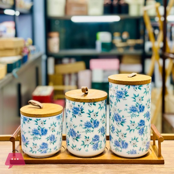 3-Piece Floral Ceramic Airtight Kitchen Storage Jar Set