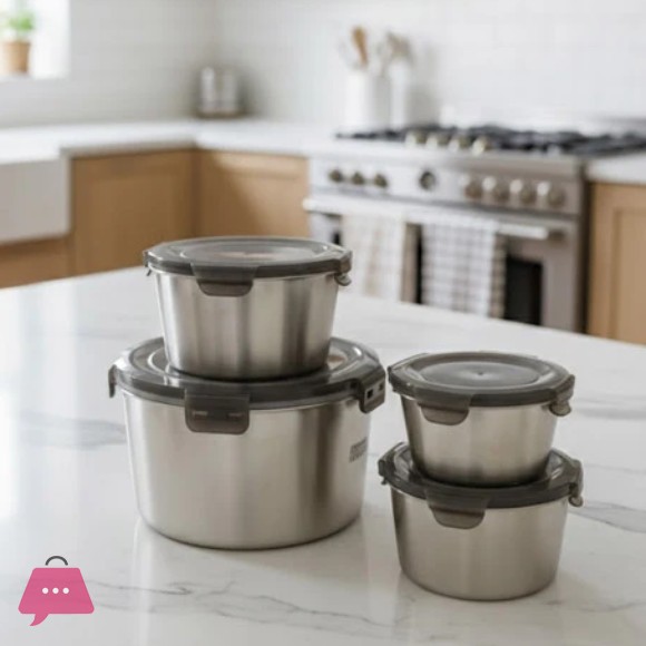 4-Piece Stainless Steel Food Storage Container Set with Airtight Locking Lids