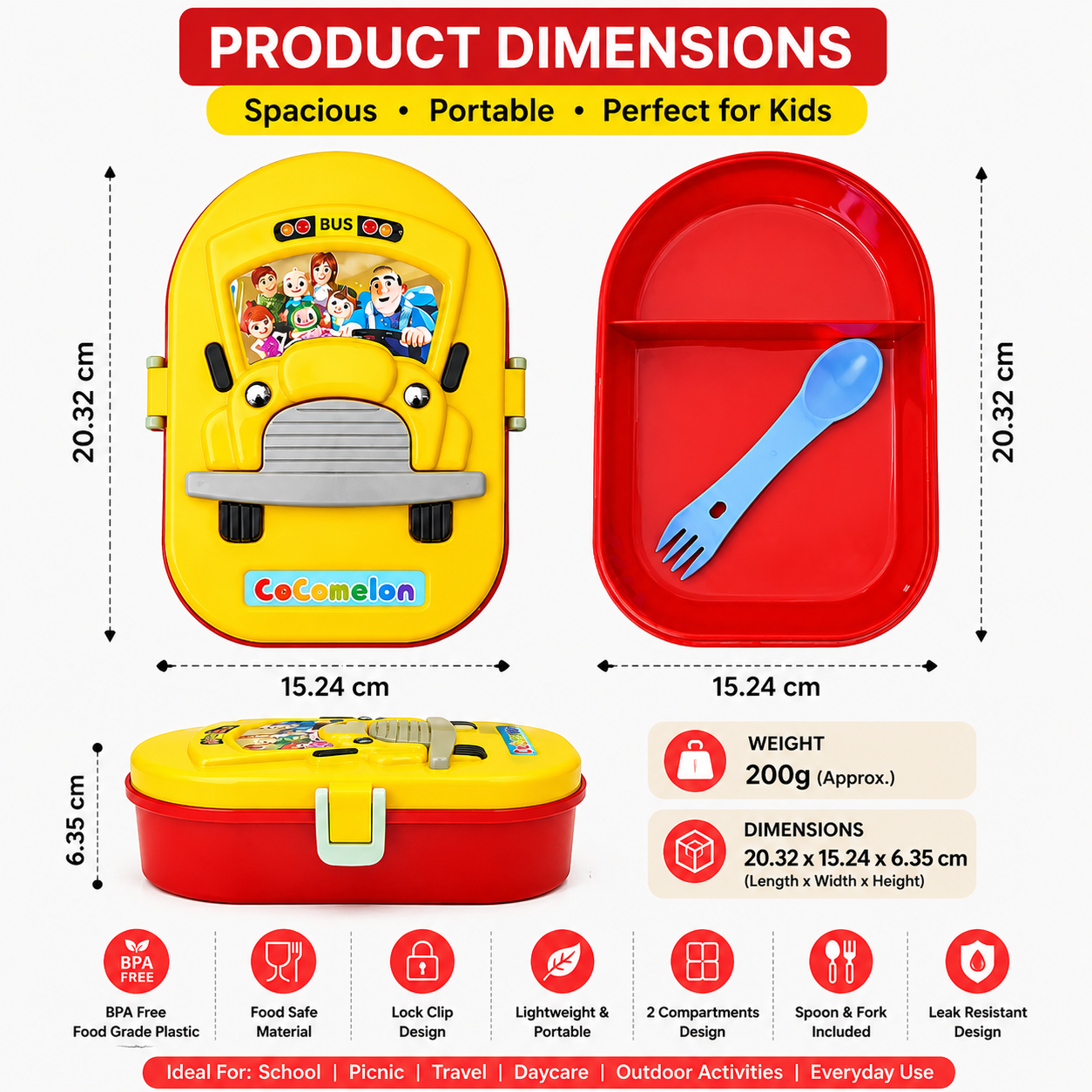 3D School Bus Shaped Lunch Box Kids