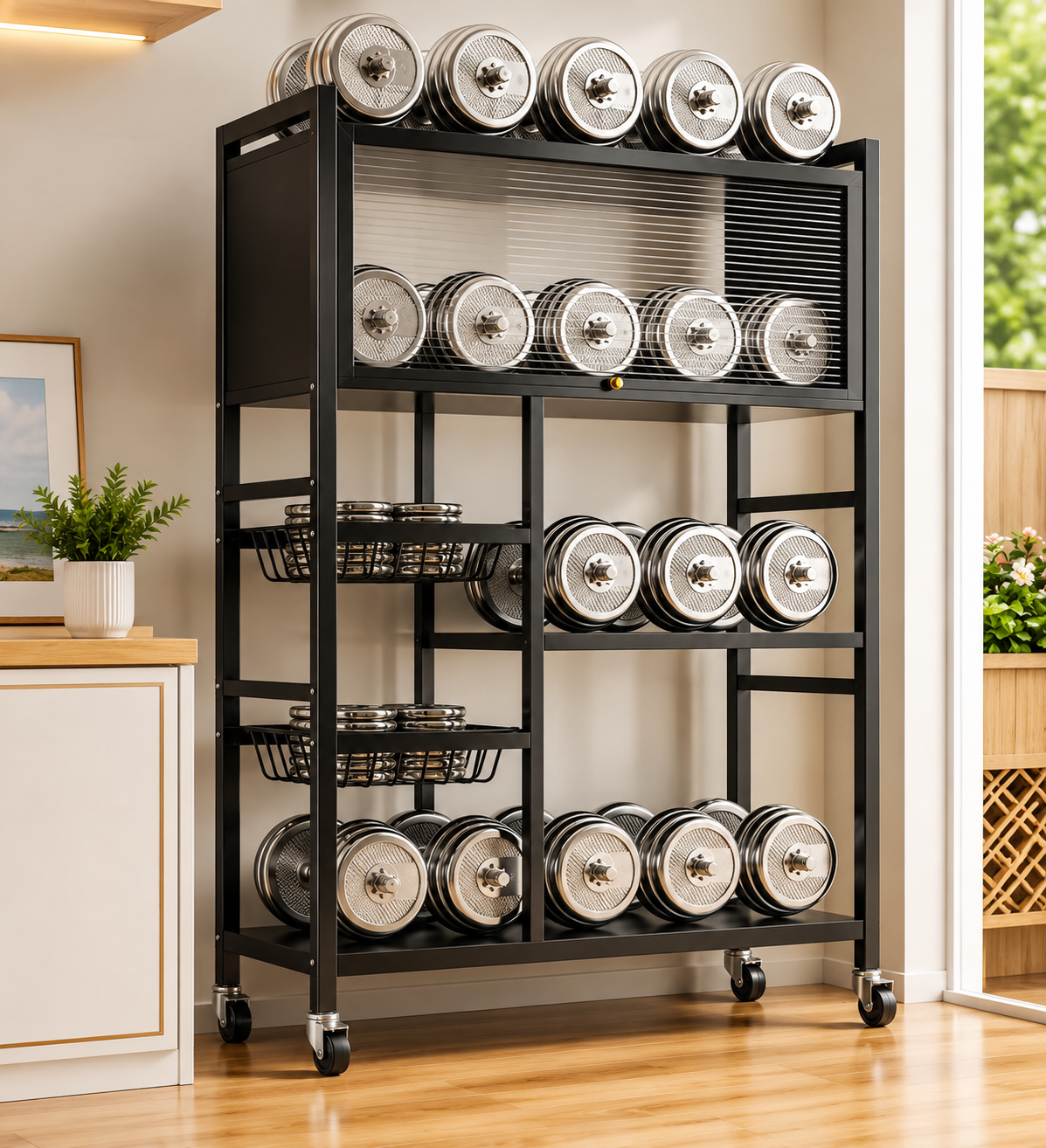 Kitchen Storage Rack With Cabinet, Kitchen Pantry Storage Shelf, Rolling Kitchen Storage Cabinet, Moveable Kitchen Microwave Storage Stand