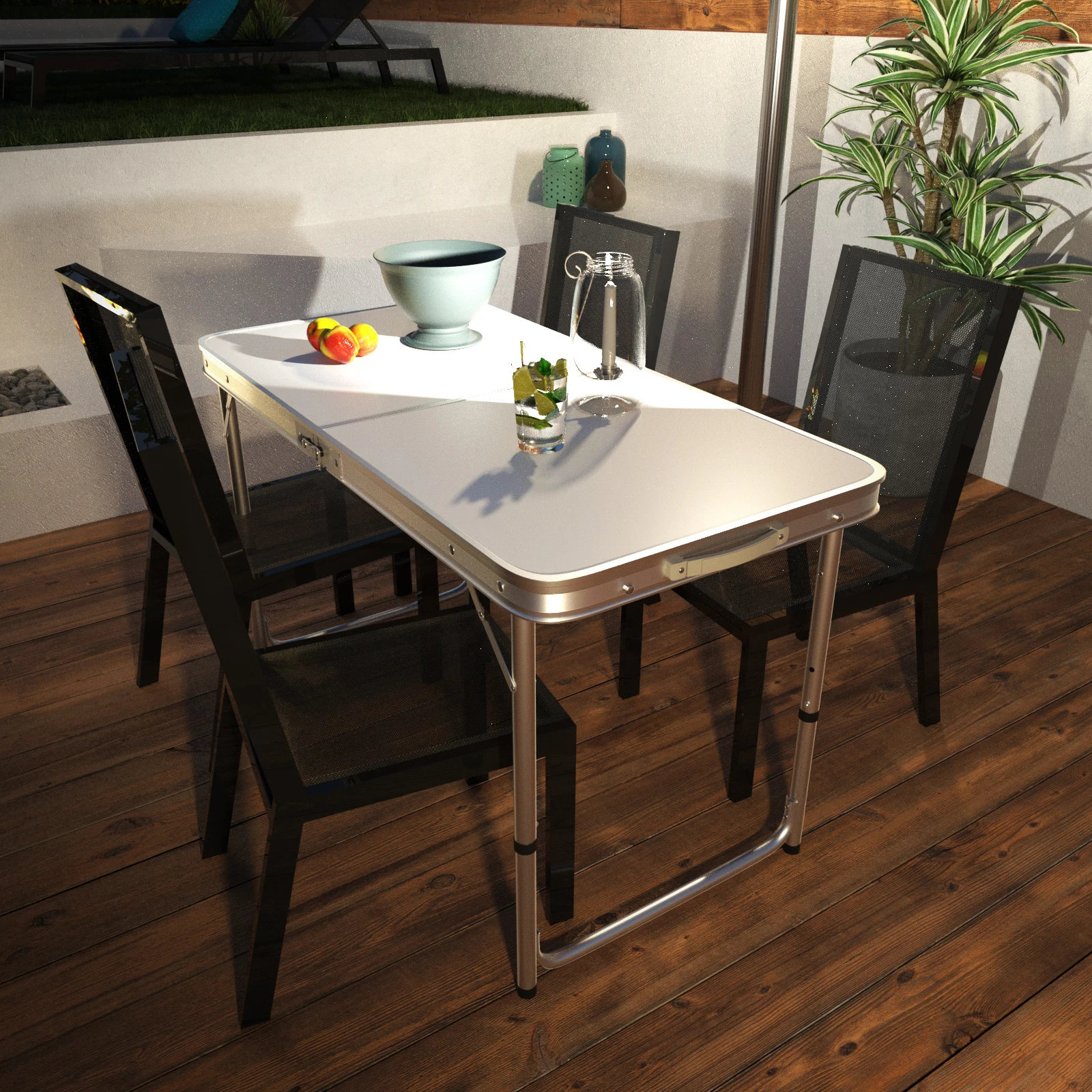 Aluminium Lightweight Folding Table 120cm 4ft Height Adjustable 3 Settings Camping Picnic BBQ w/Carry Handle
