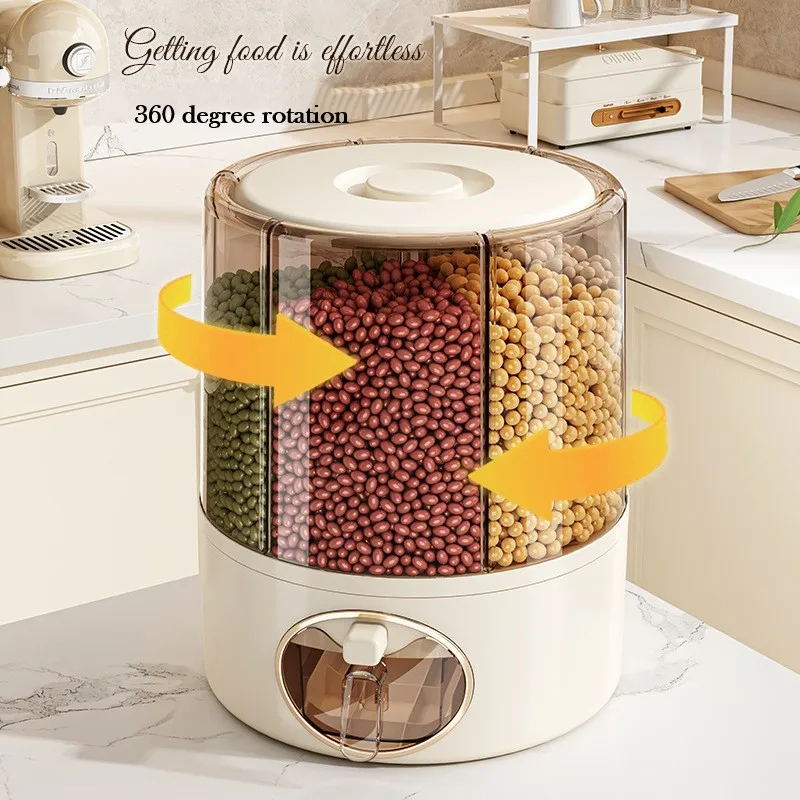 6 Grid Rice and Grain Storage Container Rotating Food Dispenser Rice Dispenser 5 & 10 kg