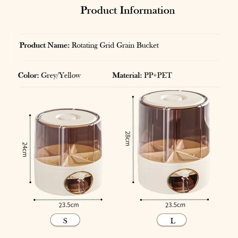 6 Grid Rice and Grain Storage Container Rotating Food Dispenser Rice Dispenser 5 & 10 kg