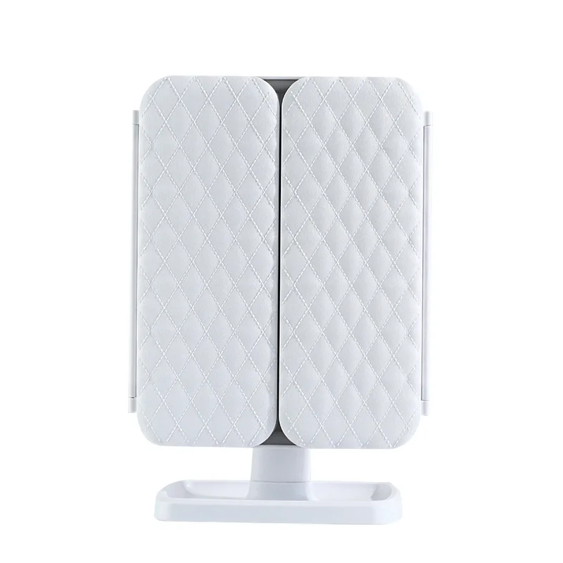 Smart LED Makeup Mirror Rotatable Tri-Fold Vanity Mirror Touch Screen Dimmable Rechargeable Beauty Mirror for Desktop
