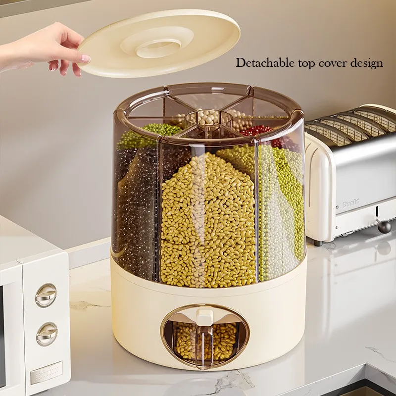 6 Grid Rice and Grain Storage Container Rotating Food Dispenser Rice Dispenser 5 & 10 kg
