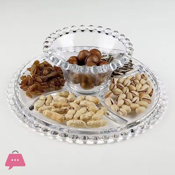 Beaded Glass Cake Stand with Glass Dome Lid - 30cm