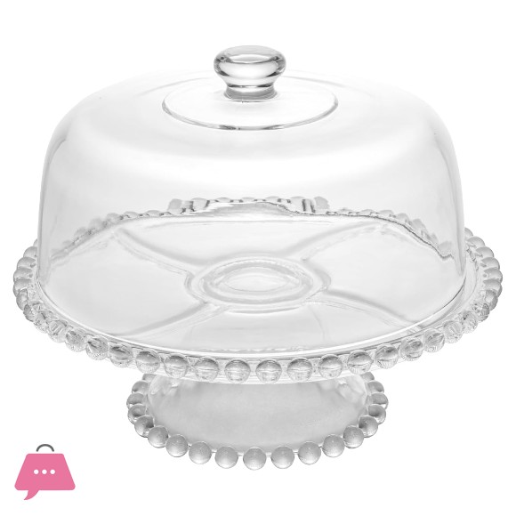 Beaded Glass Cake Stand with Glass Dome Lid - 30cm