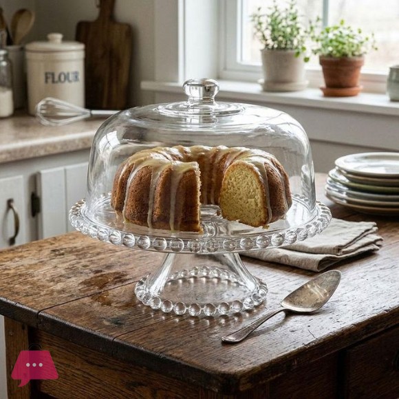 Beaded Glass Cake Stand with Glass Dome Lid - 30cm