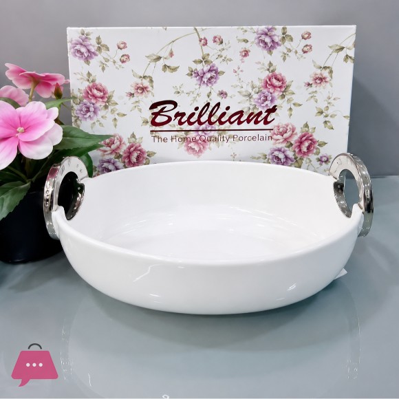 Brilliant Ceramic Oval Bowl with Handle 10.25 Inch - BR5044