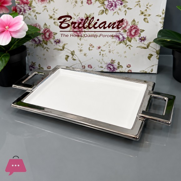 Brilliant Ceramic Rectangle 2-Handle Strip Serving Plater 11Inch - BR5050