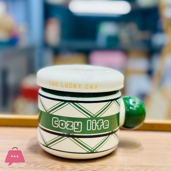 Chunky Round Handle Ceramic Mug with Lid