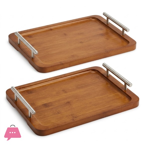 Danny Home Rectangle Wooden Serving Tray Set of 2 with Handles