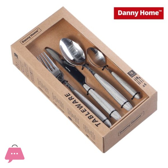 Danny Home 16-Pieces Stainless Steel Elegant Wood Handle Cutlery Set