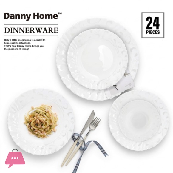 Danny Home Vanilla Ceramic White Dinner Set of 24 Pcs