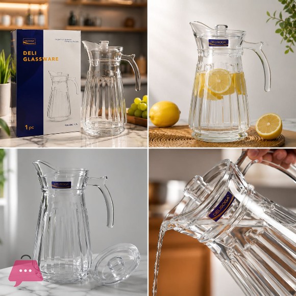 Delisoga 1.7L Glass Jug with Clear Lid For Water and Juice | YZH-43C
