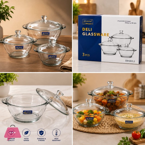 Delisoga 3 Pcs Casserole Set With Lid | Eb100/L3