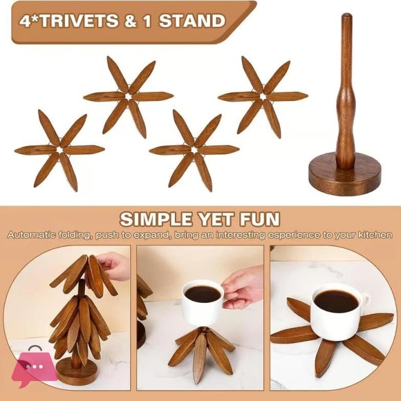 Foldable Wooden Tree Trivet for Hot Dishes/Pot/Bowl/Teapot