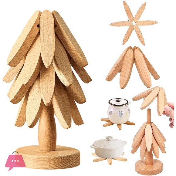 Foldable Wooden Tree Trivet for Hot Dishes/Pot/Bowl/Teapot