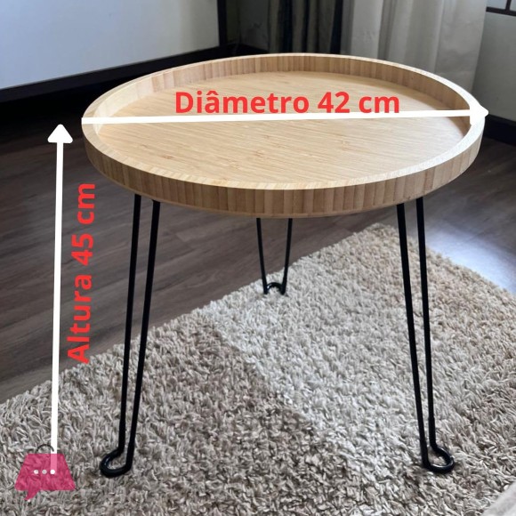 Folding Bamboo Side Table 42x45cm with Retractable Metal Legs
