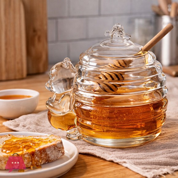 Glass Honey Jar with Bee & Bear Decoration Lid - 200ML