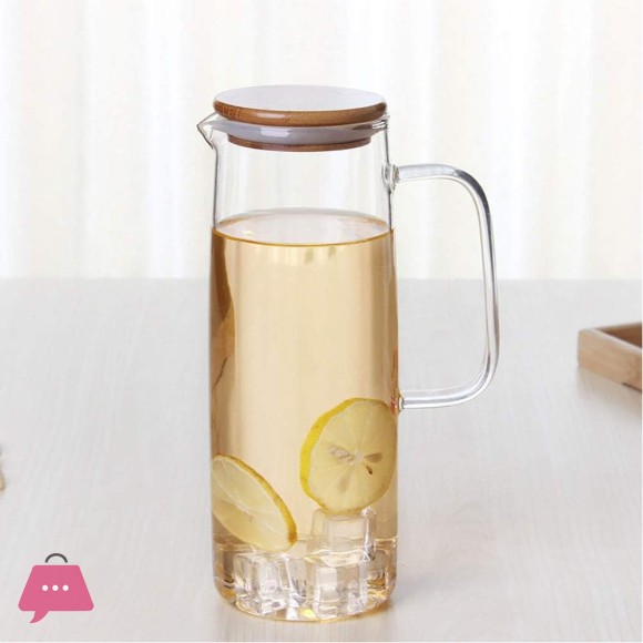 Glass Water Carafe with Bamboo Lid 1500ml Glass Water Pitcher Heat Resistant Glass Water Jug Bottle for Water Milk Juice Iced Tea