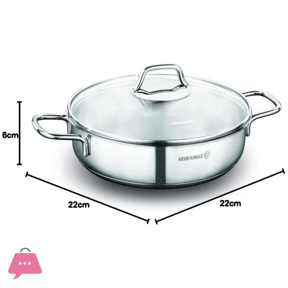 Korkmaz Perla Stainless Steel Casserole Pot 22 x 6cm 2.3 liter - Turkey Made - A1833