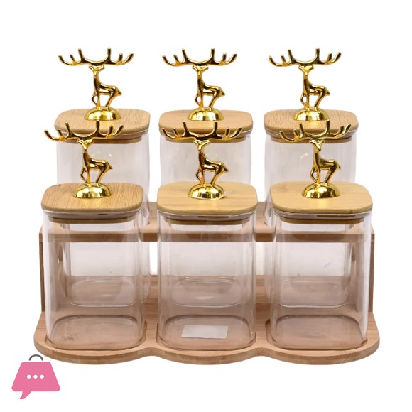 luxury Deer Top Bamboo Stand with Glass Spice Jars Set