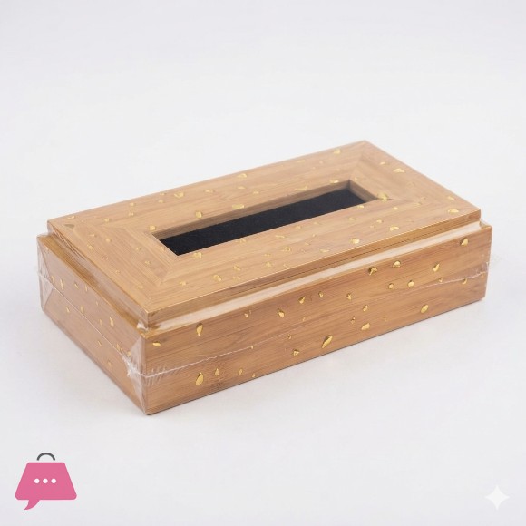 Premium Bamboo Wood Tissue Box Holder with Gold Leaf Inlay