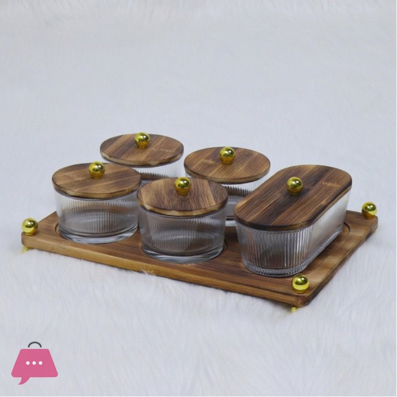 5-Piece Glass Jar Set with Lid and Bamboo Serving Set