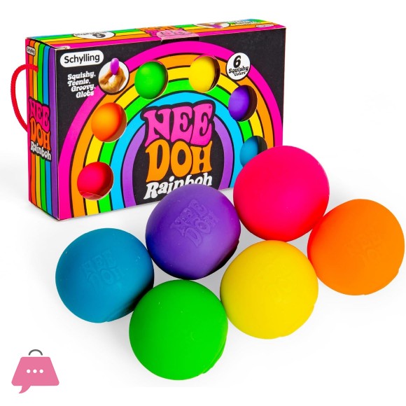 Schylling NeeDoh Rainboh Teenie - Sensory Squeeze Toy - Contains 6 Mini Groovy Globs - 1.5 Inch Wide - Multicolored