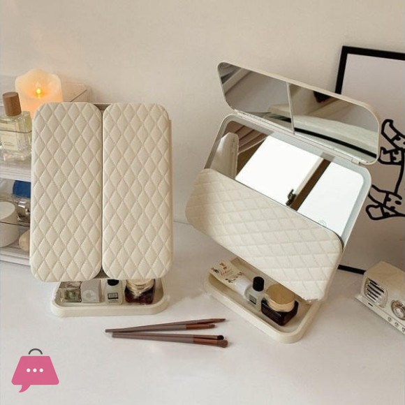 Smart LED Makeup Mirror Rotatable Tri-Fold Vanity Mirror Touch Screen Dimmable Rechargeable Beauty Mirror for Desktop