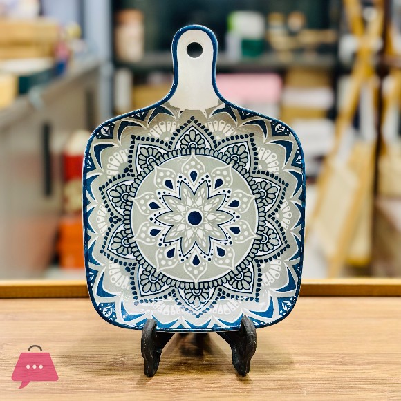 Boho Square Platter with Handle 6.6 inches