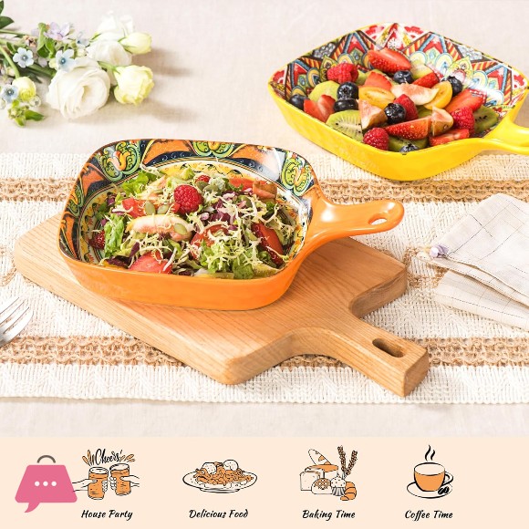 Boho Square Platter with Handle 6.6 inches