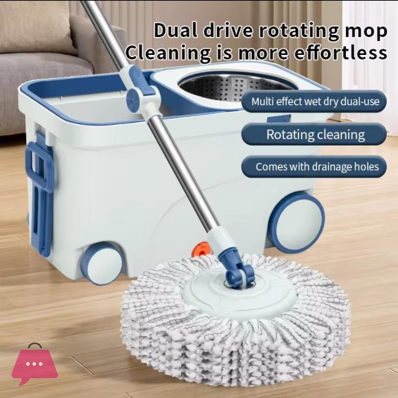 SYSVENT The Future Spin Mop and Bucket System with Wheels, Stainless Steel Basket, Dual Chamber Design